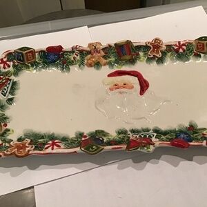 Vintage Santa Tid Bit Tray Hand Painted Earthenware Original Box-Christmas Holid